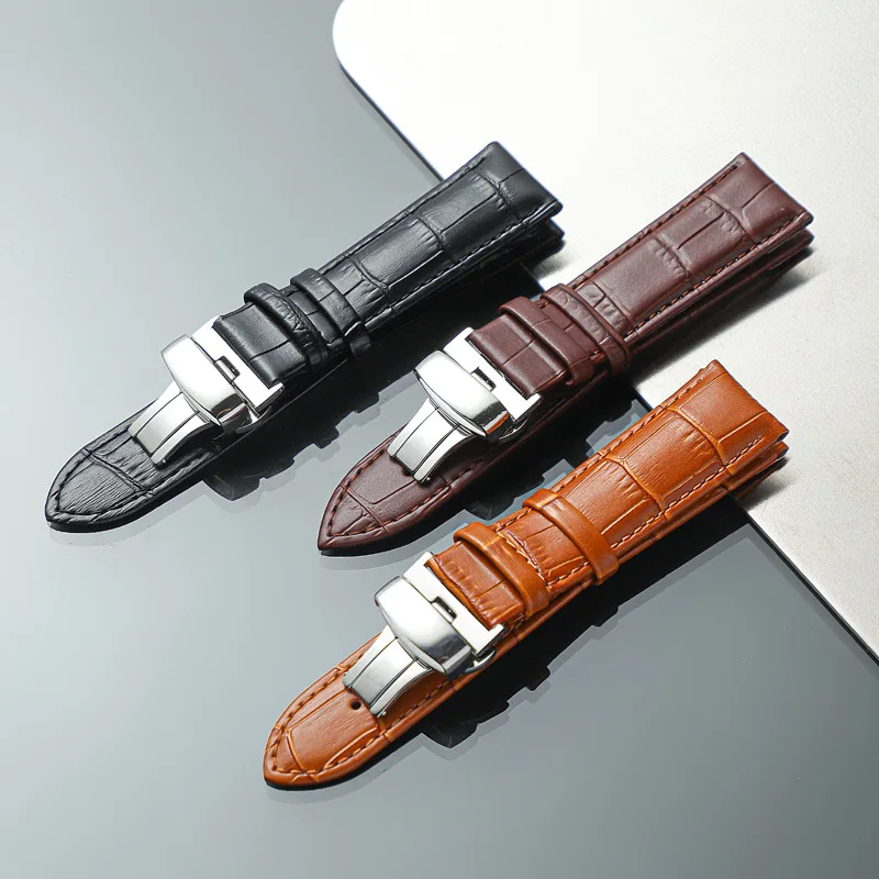 Top Trends: Leather Calfskin Strap 14mm 16mm 18mm 20mm 22mm 24mm Steel Buckle Universal Wristband Double Button Butterfly Clasp Watchband Shoppable Styles