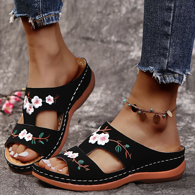 Top Trends: Summer Sandals Shoes Women Peep Toe Shoes Woman Floral Sandals Woman Comfortable Female Slippers Retro Sandals Zapatillas Mujer Shoppable Styles