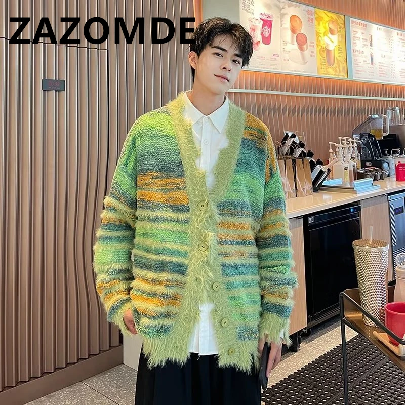 Top Trends: ZAZOMDE Fashion Y2K Cardigan Sweater Contrast Color Striped Sweater V-neck Single Breasted Knitwear Coat High Street Tops Winter Shoppable Styles - Image 5