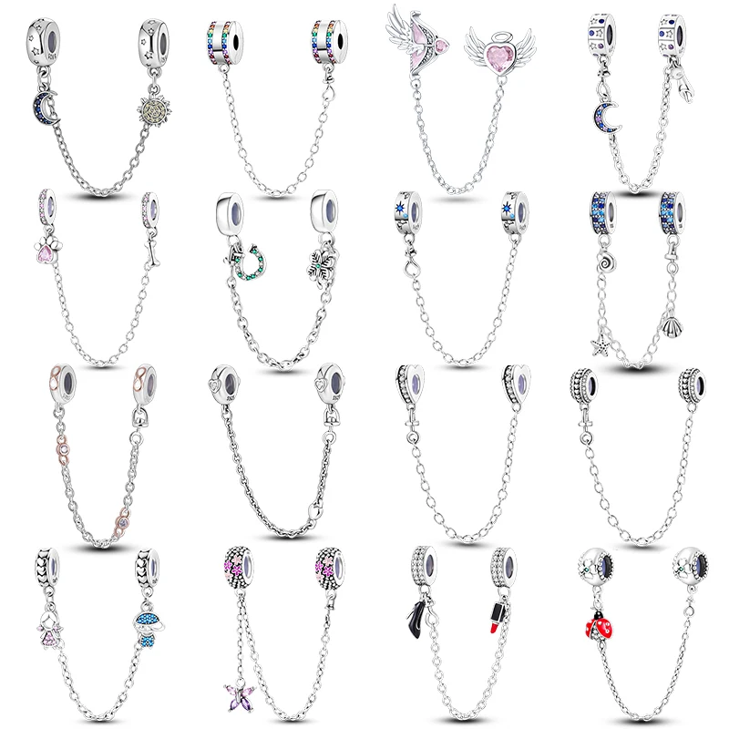 Top Trends: Real 925 Sterling Silver Stars & Moon Sunflower Safety Chains Spacer Beads Charms Fit Pandora 925 Original Bracelets DIY Jewelry Shoppable Styles