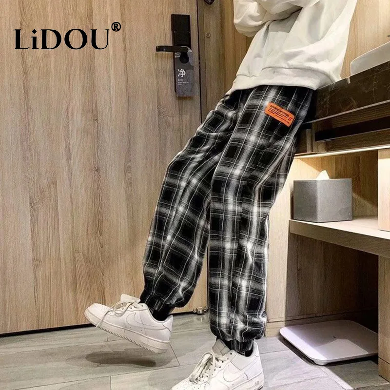 Top Trends: Spring Autumn Trendy Fashion Plaid Korean Sports Pants Man Simple Casual Vintage All Match Sweatpants Loose Streetwear Clothes Shoppable Styles