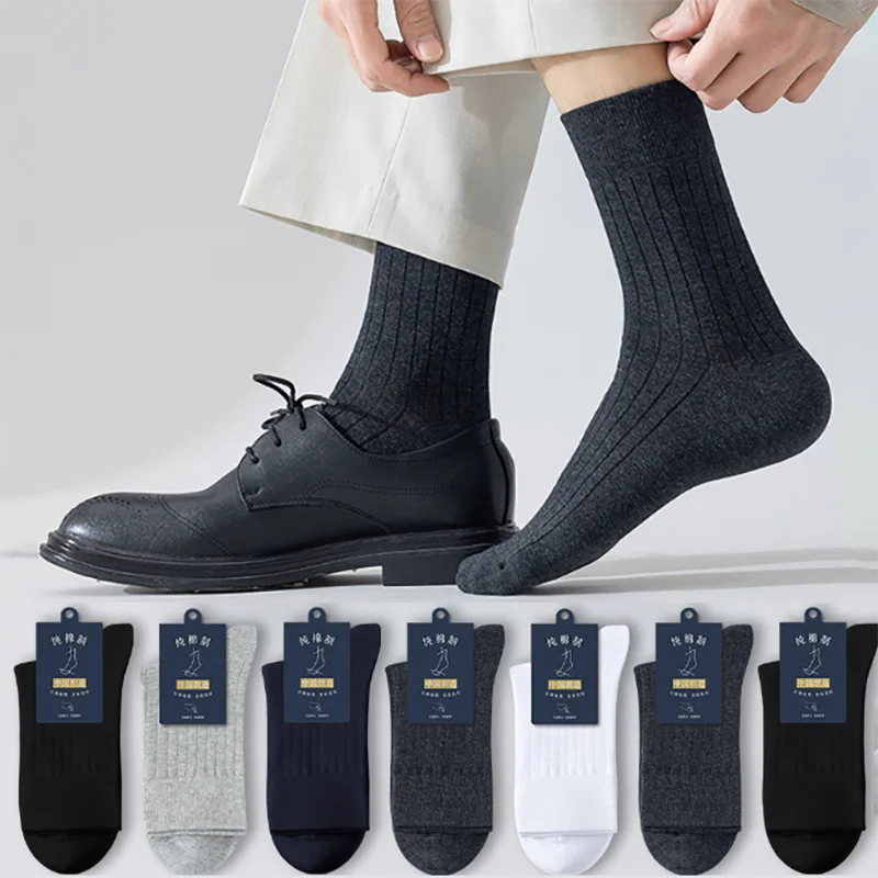 Top Trends: 95% Pure Men Cotton Socks Summer Tube Mid Business Dress Anti-bacterial Long Socks Soft Breathable Spring Casual Sock Anti-odour Shoppable Styles