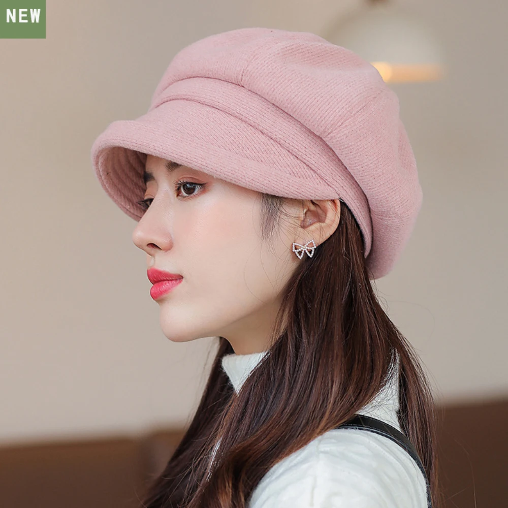 Top Trends: HT4270 Berets Women Solid Plain Autumn Winter Hat Ladies Vintage Artist Painter Beret Hat Female Roll Brim Octagonal Newsboy Cap Shoppable Styles