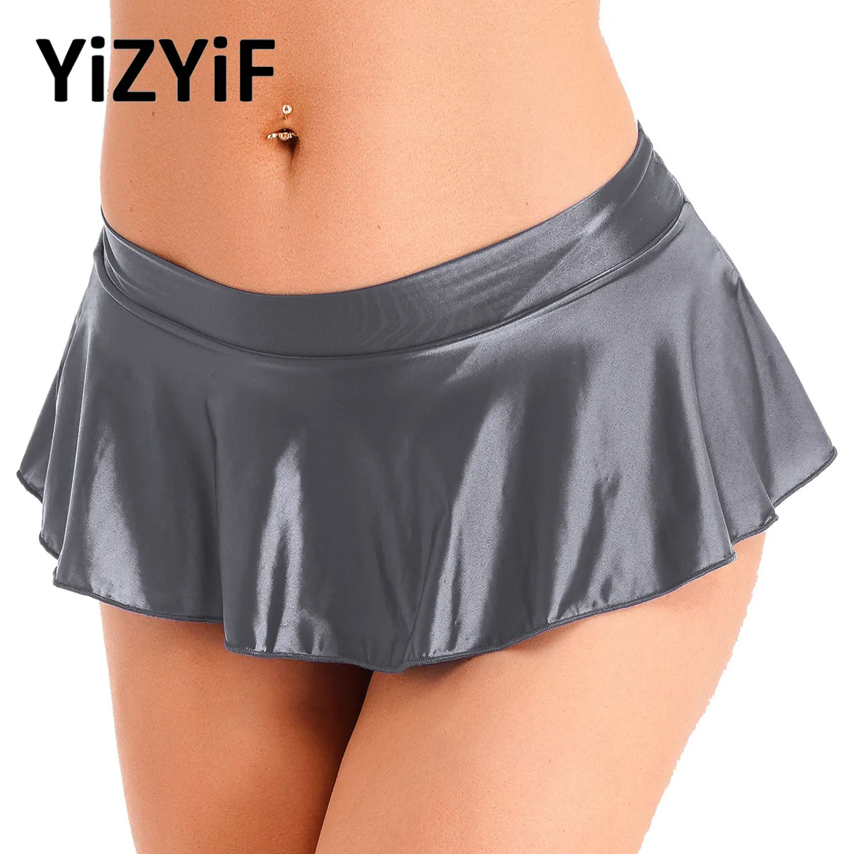 Top Trends: Womens Glossy Mini Skirts Solid Color Shiny Low Rise Elastic Waistband Pool Party Nightclub Ruffled Skirt Bikini Cover Ups Shoppable Styles