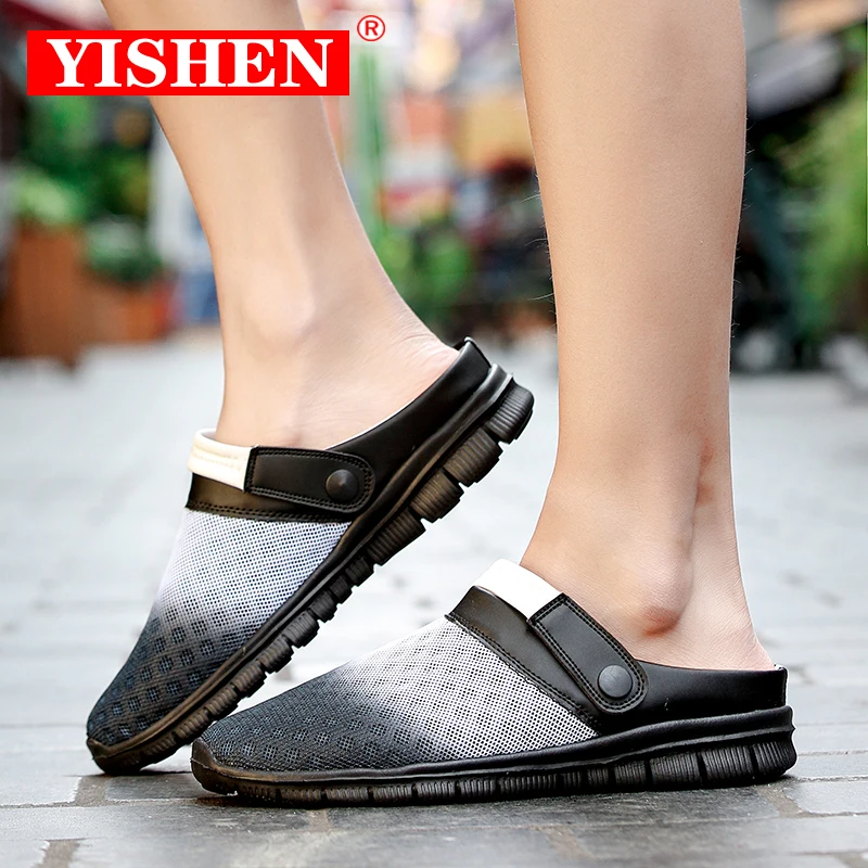 Top Trends: YISHEN Men Women Summer Sandal Mesh Mules Breathable Padded Beach Flip Flops Shoes Solid Flat Bath Slippers Outside Mens Slipper Shoppable Styles