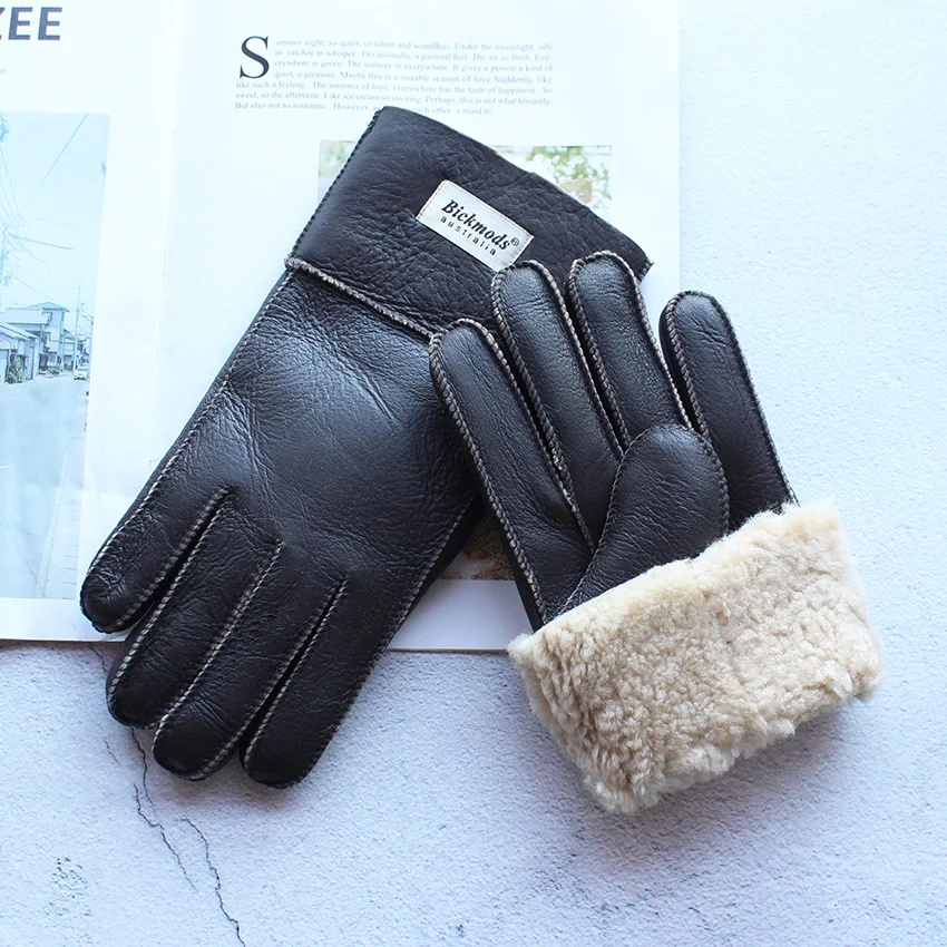 Top Trends: Winter Warm Sheepskin Fur Gloves Men Thickened Outdoor Motorcycle Riding Windproof And Cold-Proof Leather Points Wool Shoppable Styles