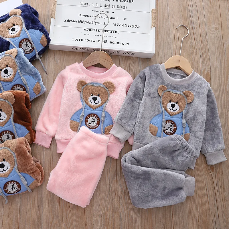 Top Trends: 2023 New Winter Baby Boy Girl Thicken Pajamas Set Flannel Fleece Toddler Child Warm Catoon Sleepwear Kids Home Suit 0-5Y Shoppable Styles