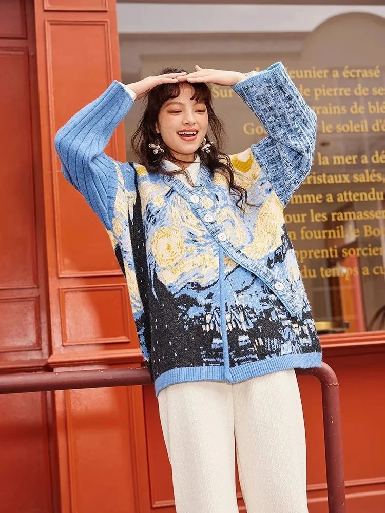 Top Trends: Artistic Masterpiece: Van Gogh Inspired 'Starry Night Flower Sea' Women's Sweater Coat For 2024 Spring And Autumn Shoppable Styles