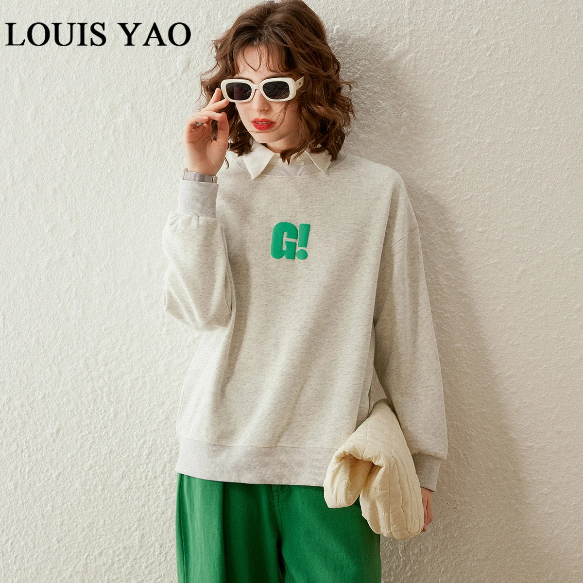 Top Trends: LOUIS YAO Women Sweatshirt 2023 Autumn Long Sleeve Letter Print O Neck Loose Hoodies Casual Pullover Gray Green Black Women Tops Shoppable Styles