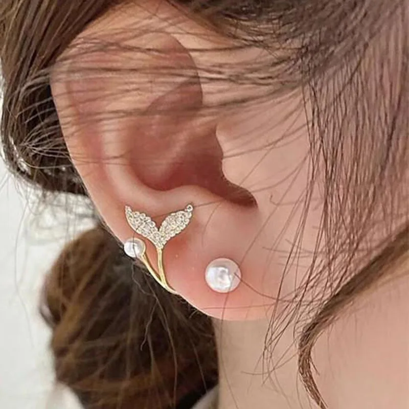 Top Trends: 925 Silver Needle Crystal Fish Tail Earrings For Women Jewelry 2023 Trending New Butterfly Flower Women&#039;s Pearl Stud Earrings Shoppable Styles