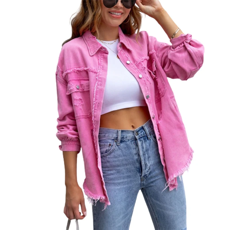 Top Trends: Fashion Broken Holes Solid Color Denim Jacket Ladies Comfortable Casual Loose Button Cardigan Coat Streetwear Women&#039;s Outerwear Shoppable Styles