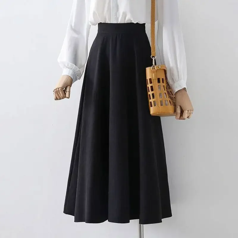 Top Trends: HOUZHOU Black Long Skirt Women Fashion 2023 Elegant Vintage High Waist A-line Loose Midi Length Swing Skirt Office Lady Casual Shoppable Styles