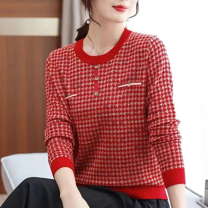 Top Trends: New Spring And Autumn Fashion Trend Thousand Bird Checker Loose Round Neck Shows Thin Temperament Large Knitted Women's Top Shoppable Styles