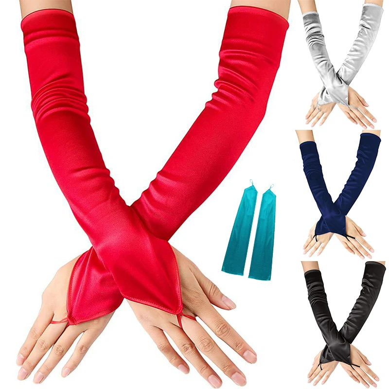 Top Trends: Vintage Finger Hook Long Glove Women Sunscreen Drive Ride Gloves Satin Dinner Etiquette Mittens Ladies Fingerless Gloves Shoppable Styles