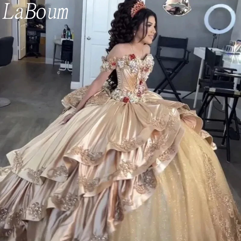 Top Trends: LaBoum Women’s Elegant Champagne Quinceanera Dresses Appliques Bow Off Shoulder Satin Ball Gown Vestidos De 15 Años Sweet 16 Shoppable Styles