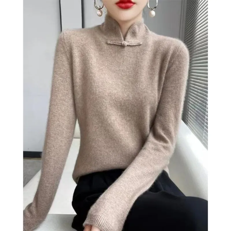 Top Trends: Autumn And Winter Women&#039;s Pullover Solid Color Half High Neck Loose Fit Long Sleeve Sweater Knitted Underlay Fashion Tops Shoppable Styles