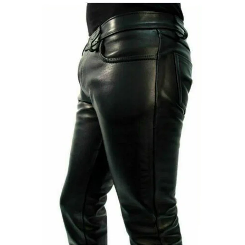 Top Trends: Mens Skinny Biker Leather Pants Fashion Faux Leather Motorcycle Trousers For Male Stage Club Wear Shoppable Styles