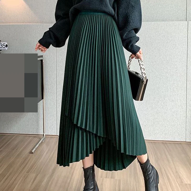 Top Trends: Retro Style Irregular Pleated Skirt For Women&#039;s Autumn 2023 New High Waisted Slim Mid Length Large Swing Skirt Shoppable Styles