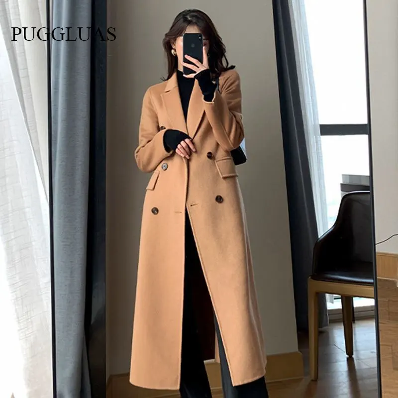 Top Trends: Fashion Winter Trench Coat For Women Elegant Korean Casual Double-breasted Wool Coat Long Jacket Black Office Lady Loose Outwear Shoppable Styles