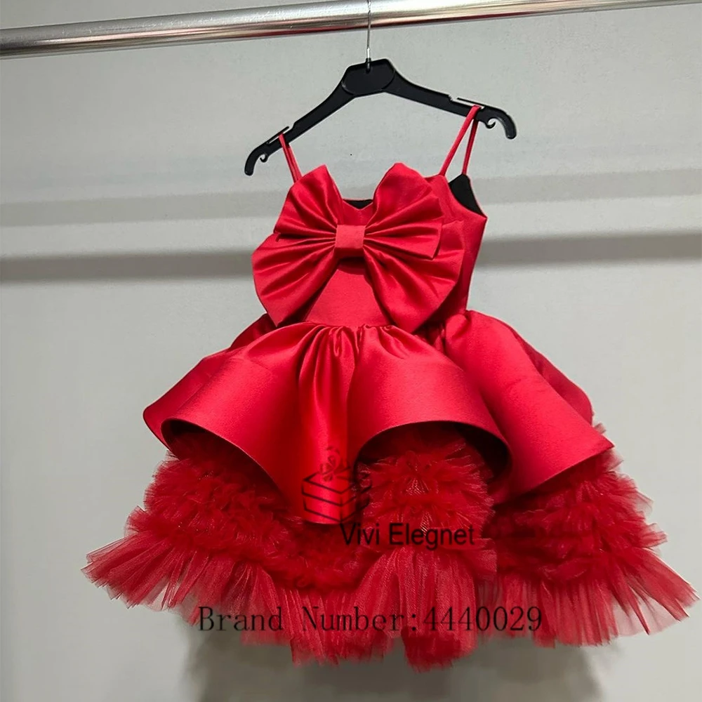 Top Trends: Red Spaghetti Strap Flower Girl Dresses Tiered 2023 Summer Tiered Big Bow Real Picture Wedding Party Gowns فساتين للحفلات الراقص Shoppable Styles