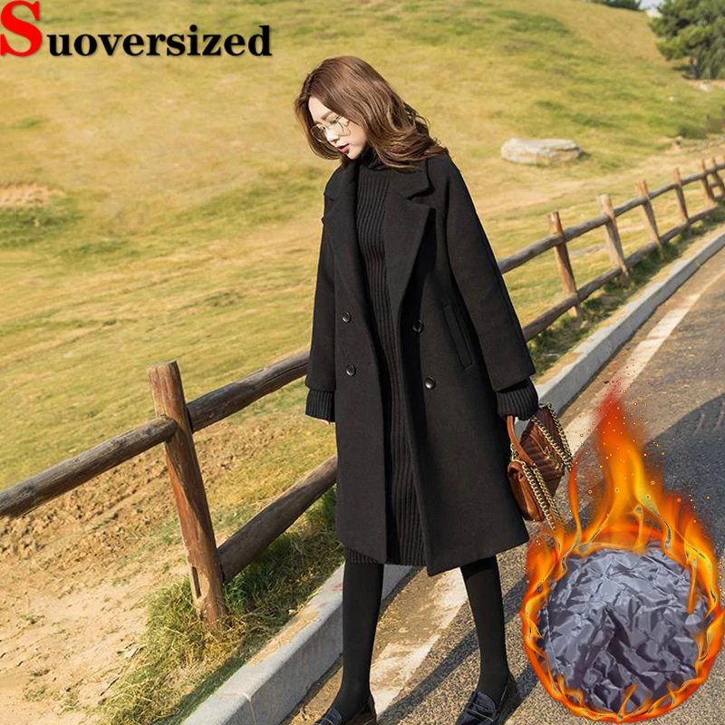 Top Trends: Black Classic Warm Woolen Coats Winter Quilted Long Women's Abrigos Korean Double Breasted Overcoat Thicken Wool Blend Jackets Shoppable Styles