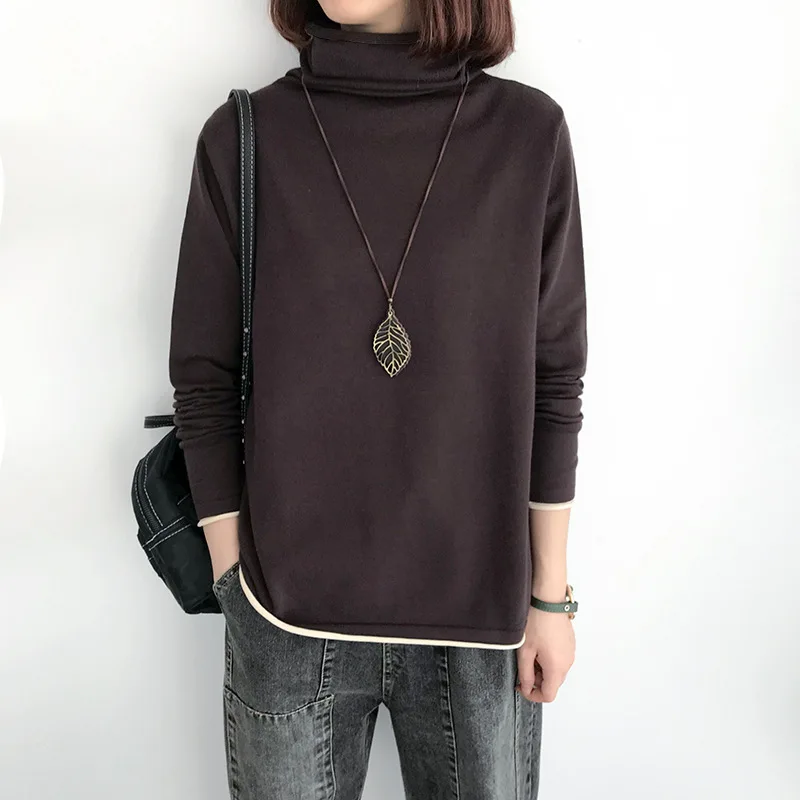 Top Trends: Women's Vintage Turtleneck Long Sleeve Plush Thick Basic T-shirts Autumn Winter Female Fashion Simple Casual Warm Pullover Tops Shoppable Styles