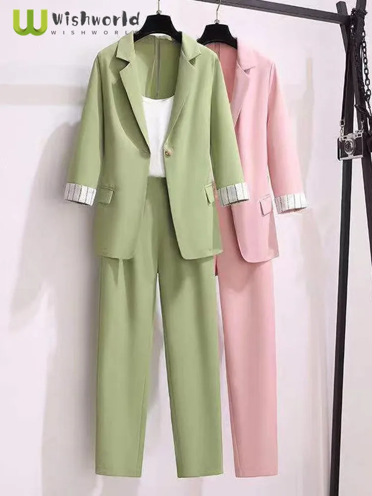 Top Trends: 2023 Spring New Korean Elegant Women&#039;s Suit Female Blazer Leisure Pants Tweed Suit Jacket Three Piece Jacket Pants Set Shoppable Styles