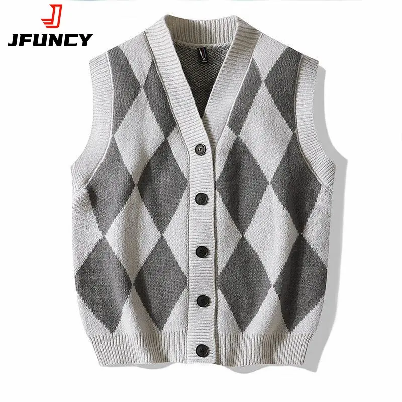 Top Trends: JFUNCY Men Knit Vest Fashion Men&#039;s Oversize Knitted Cardigans V Neck Sleeveless Sweater Vest Male 2022 Autumn Winter Vests Shoppable Styles