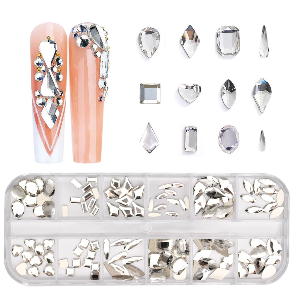 Top Trends: Clear Color 120PCS 12 Shapes Nail Parts Non Hotfix Rhinestones Flatback Crystal Diamond Gems 3D DIY Glitter Nail Art Decorations Shoppable Styles