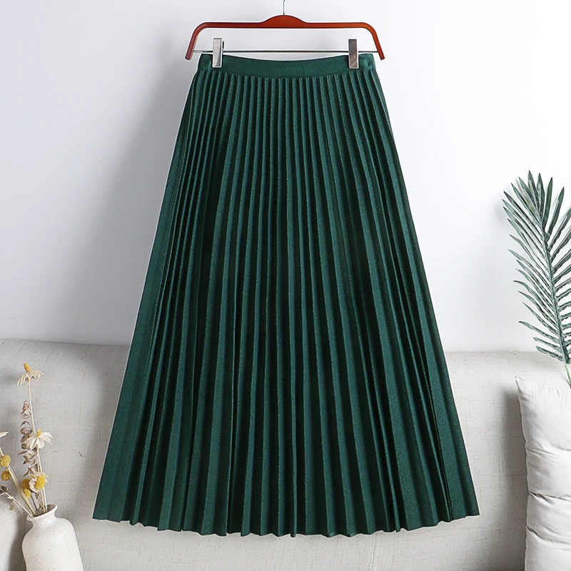 Top Trends: Pleated Skirt Elegant Elastic High Waist A-LINE Office Ladies Work Midi Long Skirt Black Green Grey Autumn Winter Women&#039;s Skirt Shoppable Styles