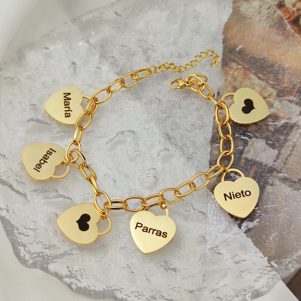 Top Trends: Bracelets For Women Personalized Heart-Shaped Charms Bracelet Custom Name Bracelet Stainless Steel Jewelry Gifts Pulseras Mujer Shoppable Styles