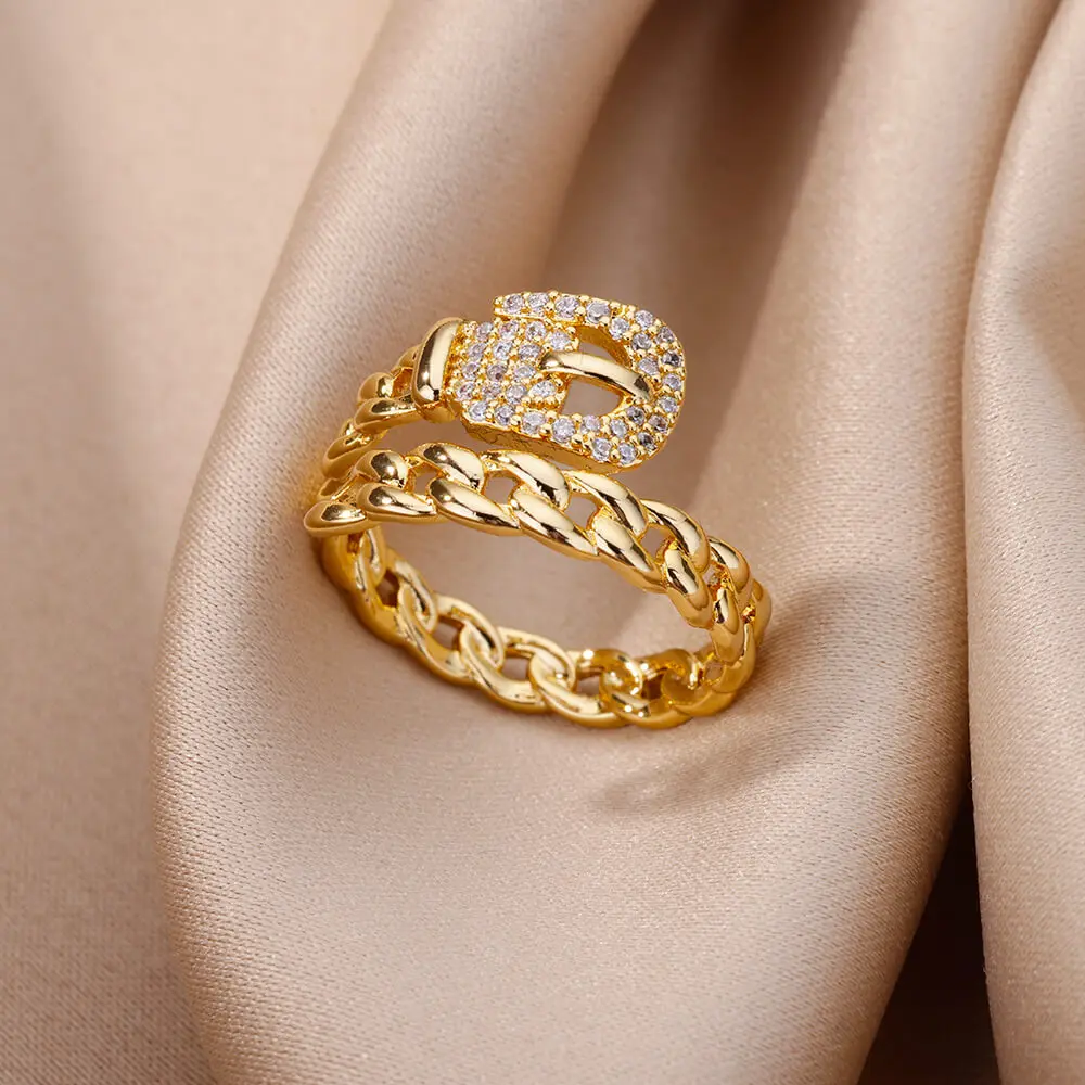 Top Trends: Belt Chain Rings For Women Men Gold Plated Stainless Steel Ring 2024 Trend Luxury Korean Fashion Aesthetic Jewelry Anillos Mujer Shoppable Styles - Image 2