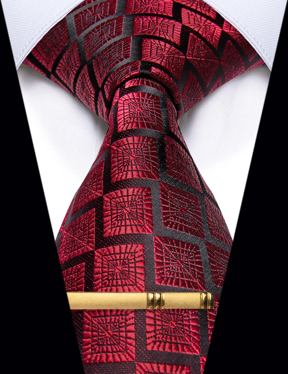 Top Trends: Luxury Red Black Plaid Tie For Man Clip Set Novelty Silk Men's Necktie Accessories For Wedding Party Gravtas Masculinas Gift Shoppable Styles