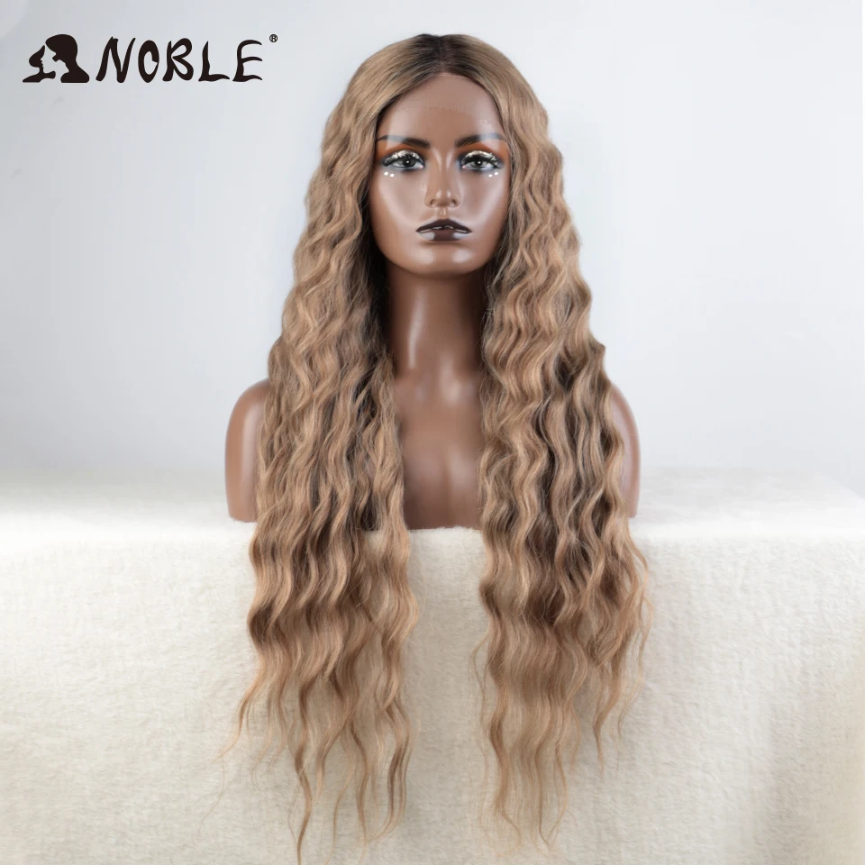 Top Trends: Noble Cosplay Synthetic Lace Wig 30-40 Inch Long Wavy Wig Ombre Blonde Wig Synthetic Hair Wig Wigs For Black Women Lace Wig Shoppable Styles