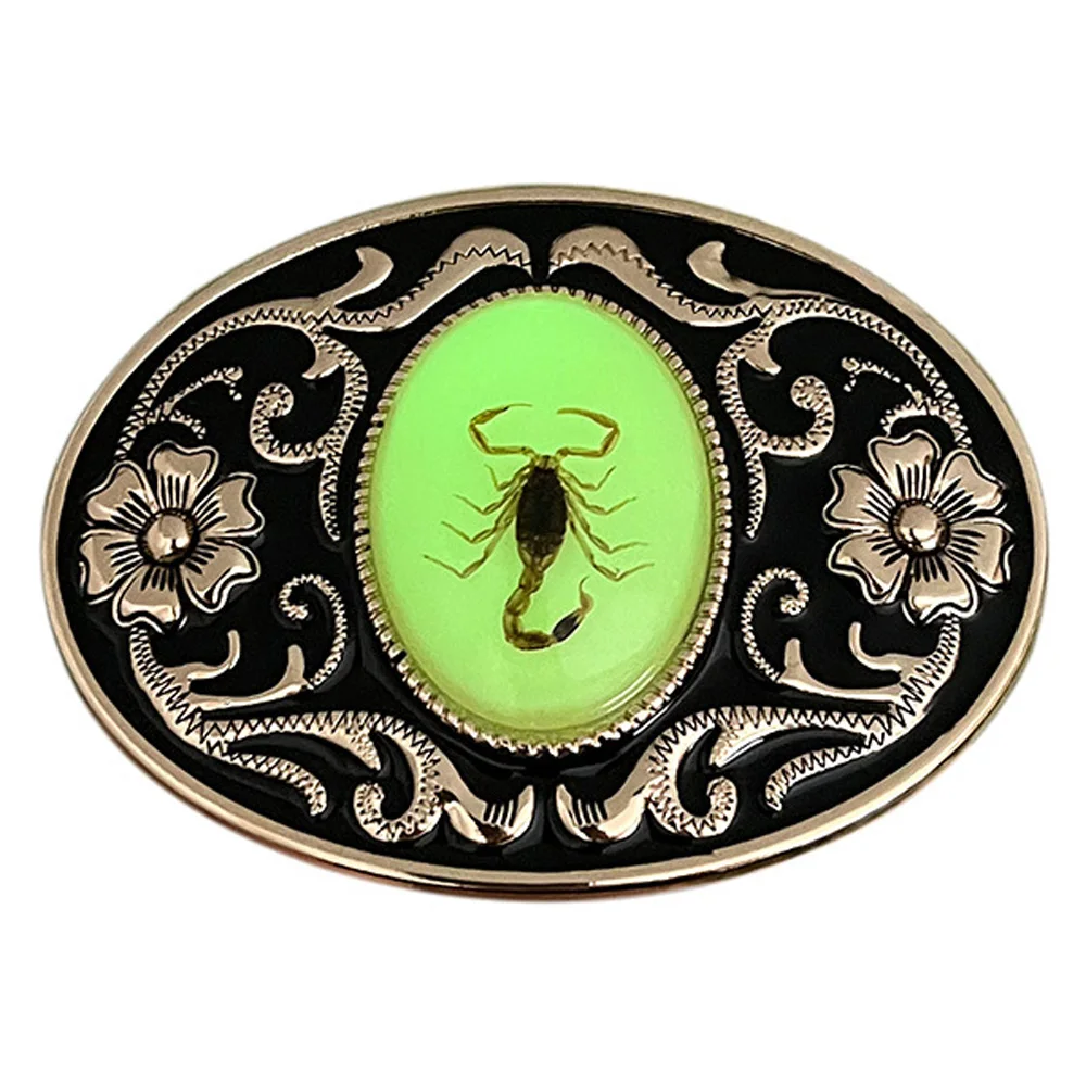 Top Trends: Cheapify Dropshipping Oval Green Luminous Realistic Scorpion Belt Buckle For Men Stereographic Floral Hebilla Cinturon Hombre Shoppable Styles