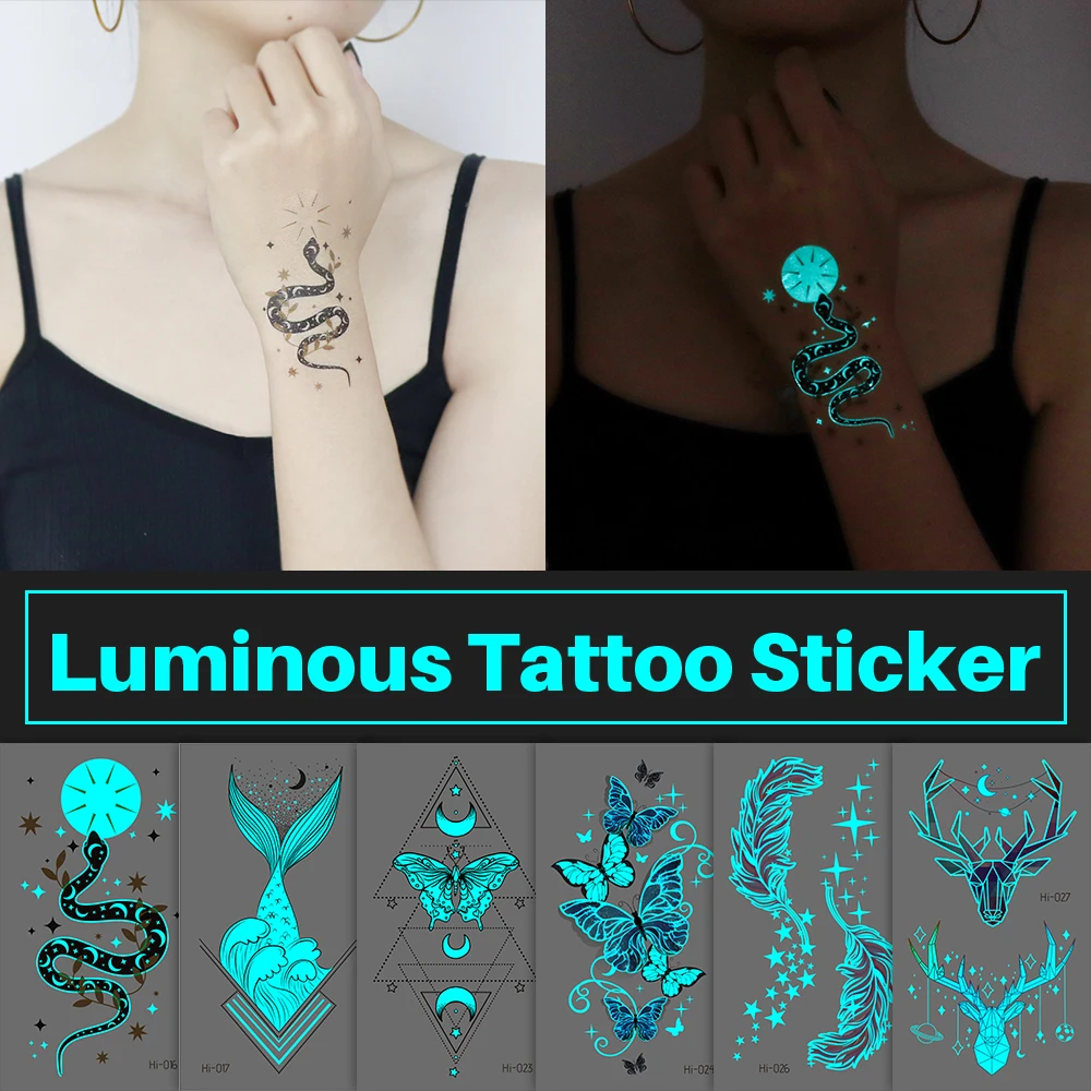 Top Trends: Fish Butterfly Luminous Tattoo Sticker Temporary Waterproof Face Arm Body Art Large Fake Tattoos Women Festival Makeup Products Shoppable Styles