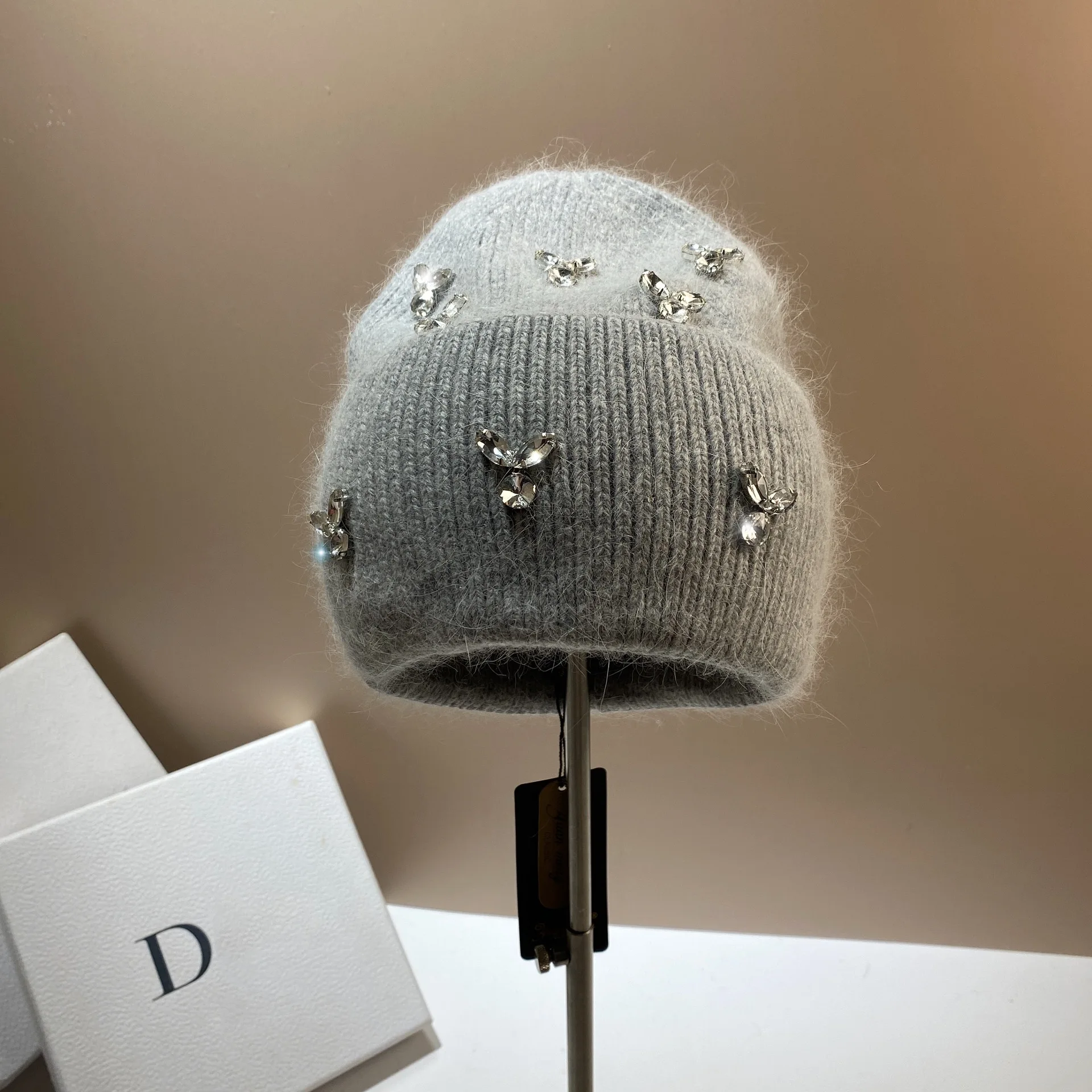 Top Trends: Angola Rabbit Fur Luxury Rhinestones Winter Beanies Hats For Women Warm Knitted Hat Lady Outdoor Walking Bonnet Skiing Skullies Shoppable Styles