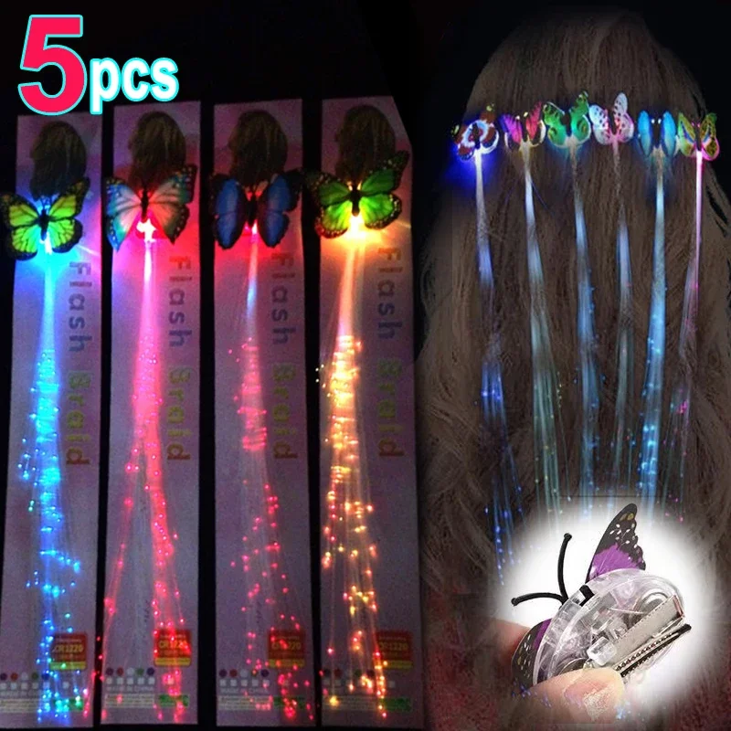 Top Trends: 1-5pcs Girls LED Hair Clips Butterfly Light Up Hair Braid Women Festival Hairpins Glowing Barrettes Party Cosplay Flash Hair Wig Shoppable Styles