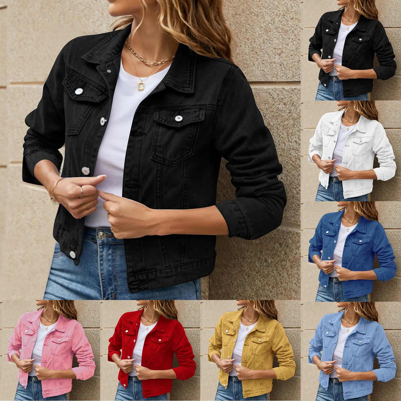 Top Trends: Women Autumn Denim Short Jackets Single Breasted Long Sleeve Turn-down Collar Jeans Coats Shoppable Styles