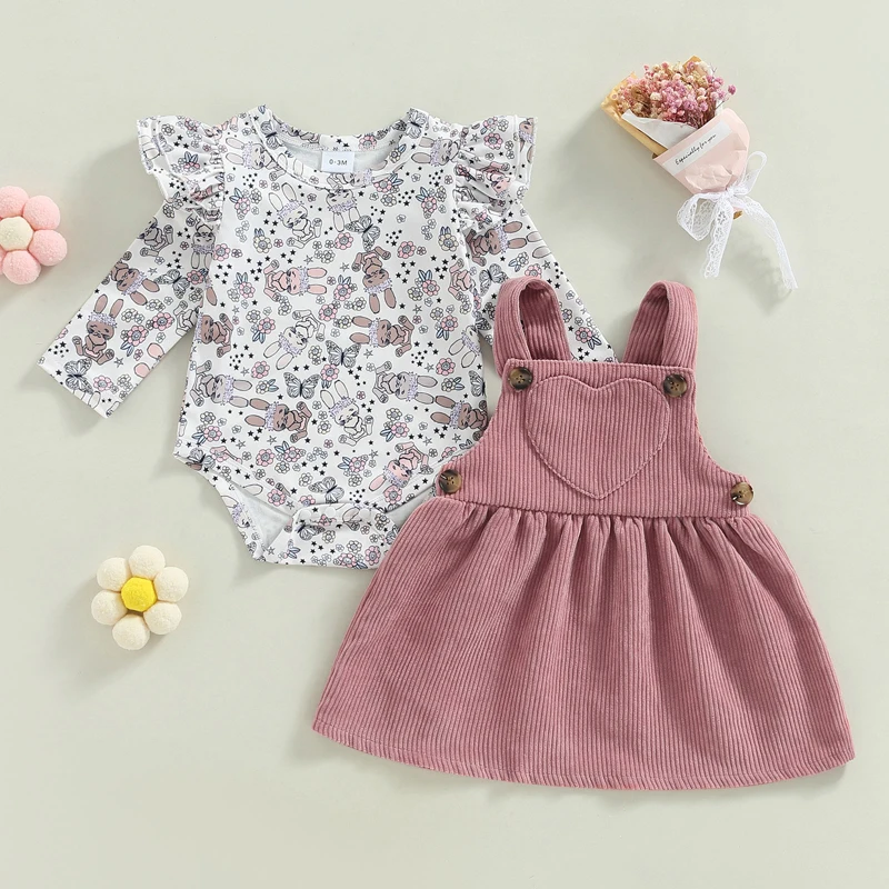 Top Trends: EWODOS Newborn Toddler Baby Girls Sweet Dress Set Outfit Long Sleeve Rabbit Flower Print Romper Heart Patchwork Suspender Dress Shoppable Styles