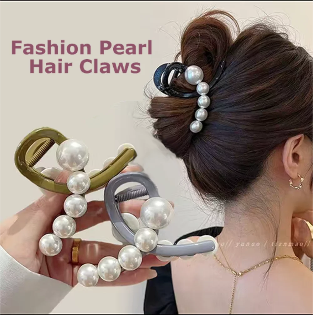 Top Trends: Fashion New Pearl Hair Claws Clips Elegant Grip Hairpin For Women Girls Summer Headwear Non-Slip Thick Hair Crab Barrette Shoppable Styles