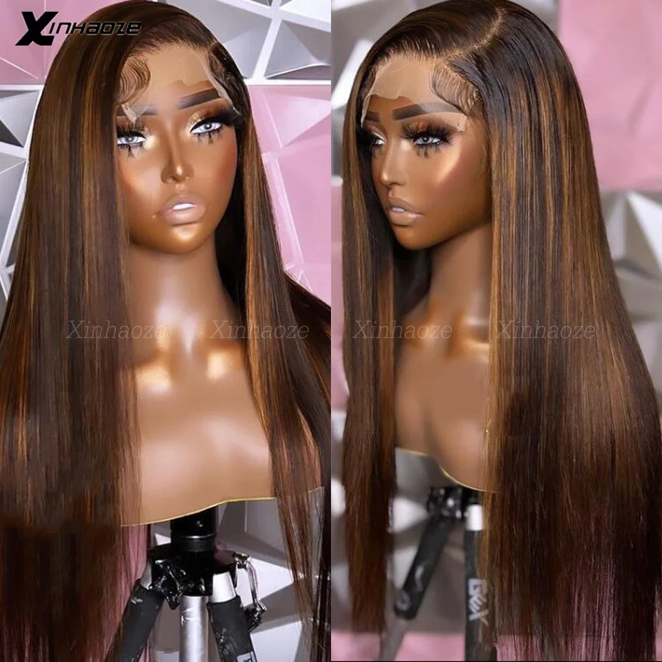 Top Trends: Highlight Brown Straight Lace Front Wig Human Hair Brazilian 5x5 Silk Top Closure Wig 13x6 Lace Front Wig Pre Plucked Hairline Shoppable Styles