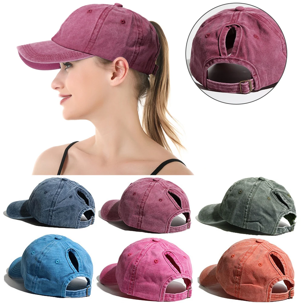 Top Trends: Women Hollow Out High Ponytail Baseball Caps Washed Cotton Hats Retro Denim Snapback Sunhat Messy High Bun Women&#039;s Sports Caps Shoppable Styles