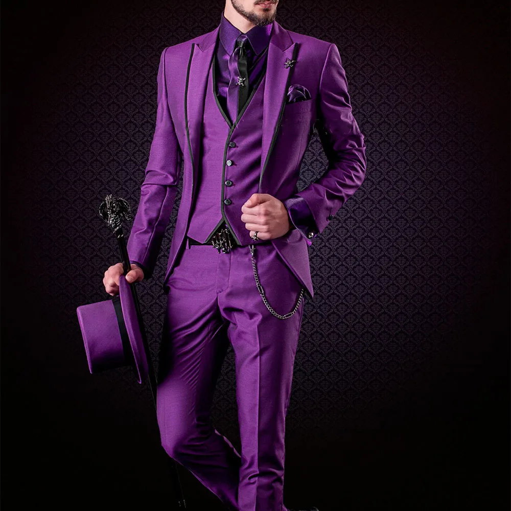 Top Trends: Latest Coat Pants Designs Italian Purple Tuxedo Jacket Slim Fit Men Suit 3 Piece Blazers Custom Groom Prom Suits Terno Masuclino Shoppable Styles