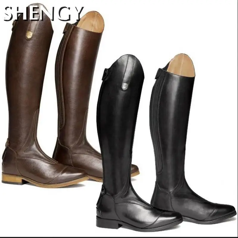 Top Trends: Ladies Knight Boots Fashion Equestrian Rider Horse Riding Boots Women Leather Knee High Boot Straight Botas Zipper Winter Shoes Shoppable Styles