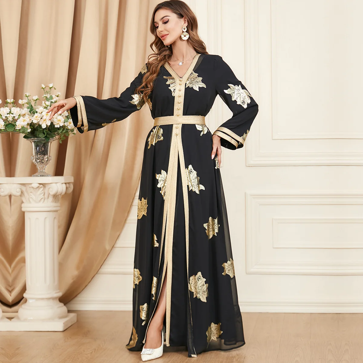 Top Trends: Ramadan Abaya For Women Printed Long Sleeve Moroccan Kaftan 2 Piece Dubai Gulf Jalabiya Muslim Sets Arabic Evening Dresses Black Shoppable Styles