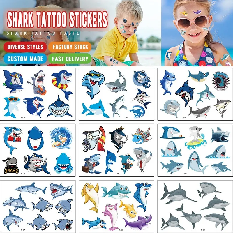 Top Trends: 12 Waterproof Children's Cartoon Tattoo Stickers Shark Series Tattoo Stickers Cartoon Car Children's Waterproof Tattoo Stickers Shoppable Styles