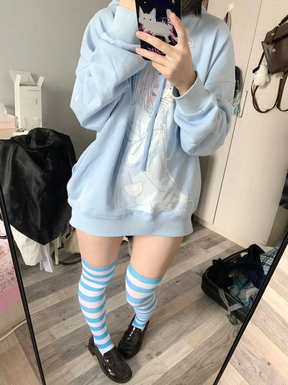 Top Trends: Women's Light Blue Japanese Secondary Yuan Otaku Cute Soft Sister Fall And Winter Loose Hundred With Hoodie Y2k Clothes Kpop Shoppable Styles - Image 4