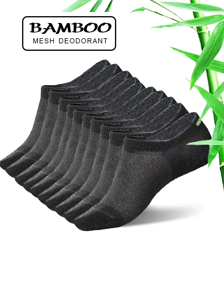 Top Trends: 10Pairs Bamboo Socks Thin Summer Men&#039;s Invisible Socks Absorbent Deodorant Harajuku Bamboo Fiber Mesh Short Sock Black Plus Size Shoppable Styles