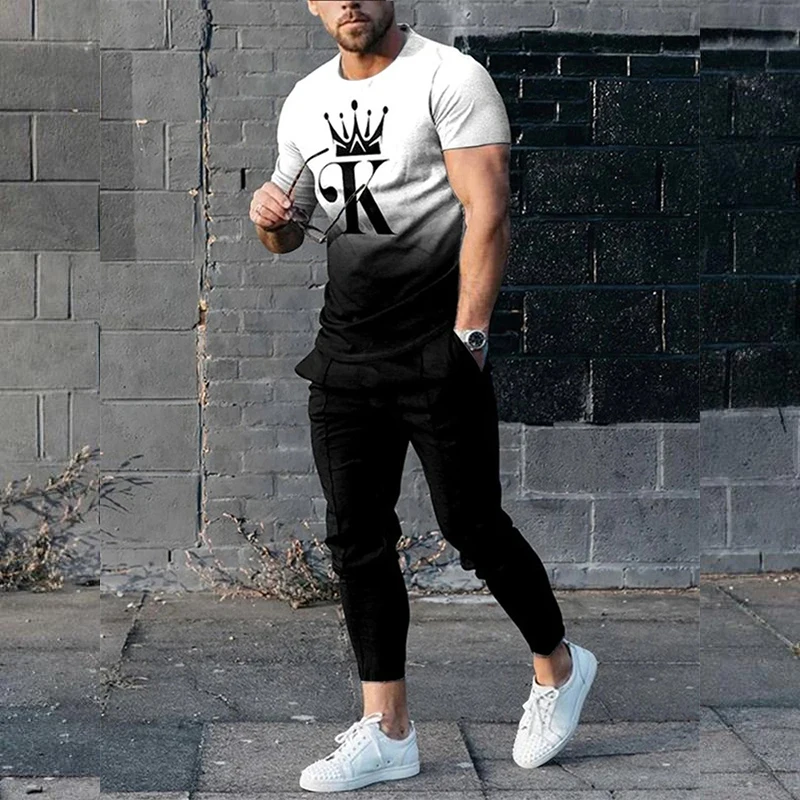 Top Trends: New Trend Letter King 3D Print T-Shirts Sweatpants Sets Men's Fashion Tracksuit Oversized Short Sleeve T Shirt Trousers Set Suit Shoppable Styles